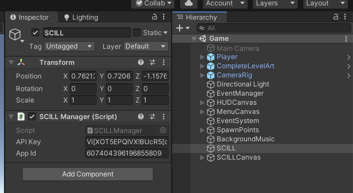 SCILLManager instance added to the Unity scene